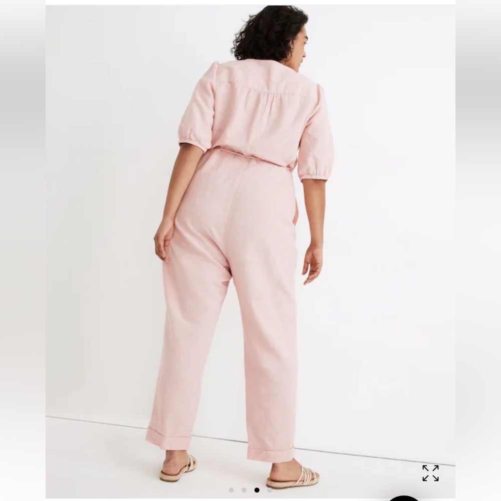 Madewell Linen-Blend Puff-Sleeve Tassel-Tie Jumpsuit - Picture 9 of 12